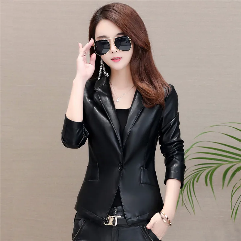 Autumn Women Pu Leather Jacket girl Short Coat Female Black Punk Bomber Faux Leather Outwear spring Blazer tops Sinngle Buton