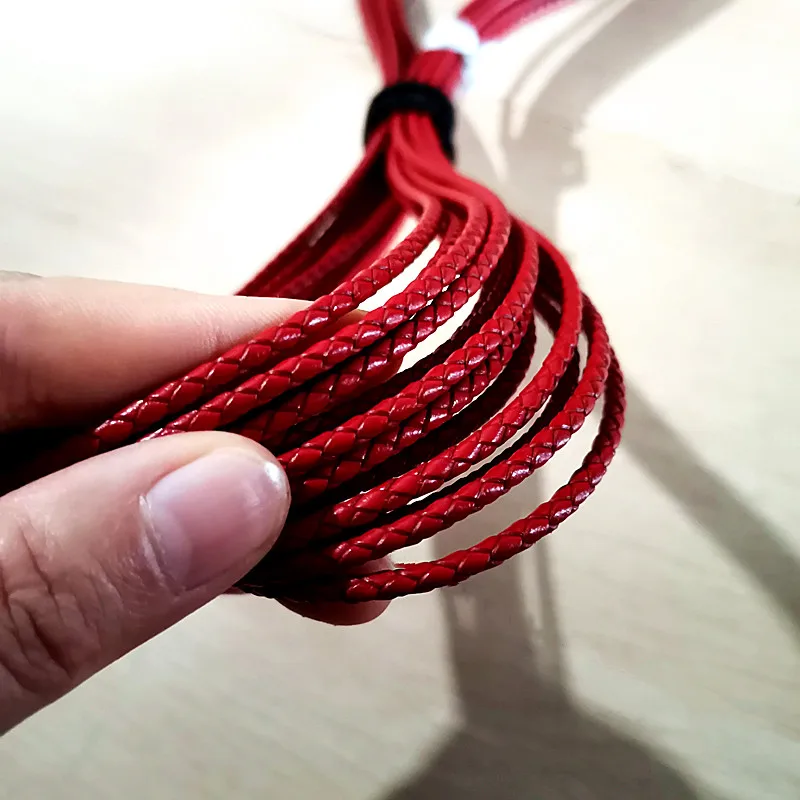 Braided Leather Rope for DIY, Round Red, Oil-Edge, Leather Rope, Precision Cowhide, Jewelry Accessories, Handmade, Braided Ingre