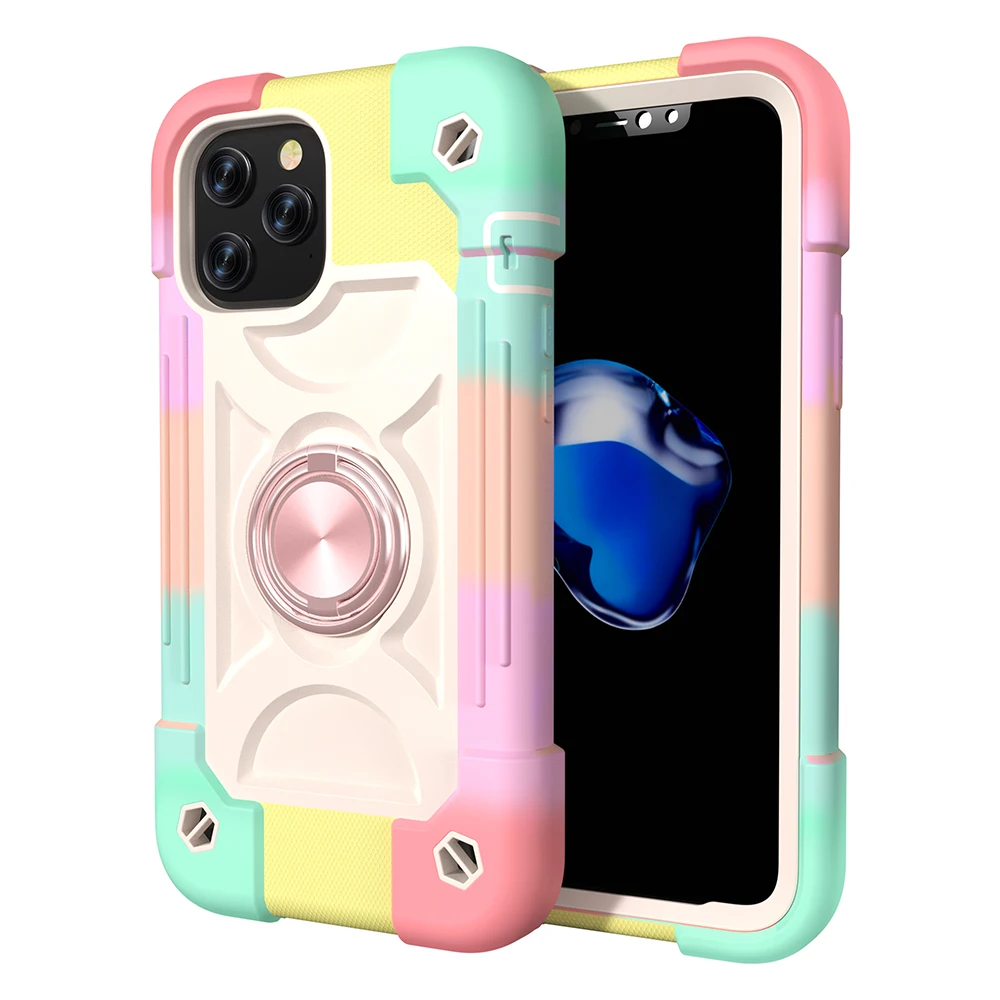 360 Full Shockproof Armor Case For iPhone 16 15 14 13 Pro MAX 12 Mini XS 11 8 Plus Colorful Rainbow Silicon Stand Magnetic Cover