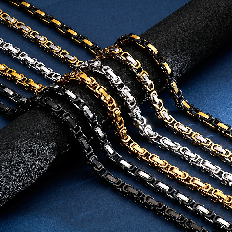 

KALEN 4mm 6mm 8mm Width Byzantine Chain Nekclace Men Women Stainless Steel Multi-Color 40-80cm Link Chain Choker Jewellry