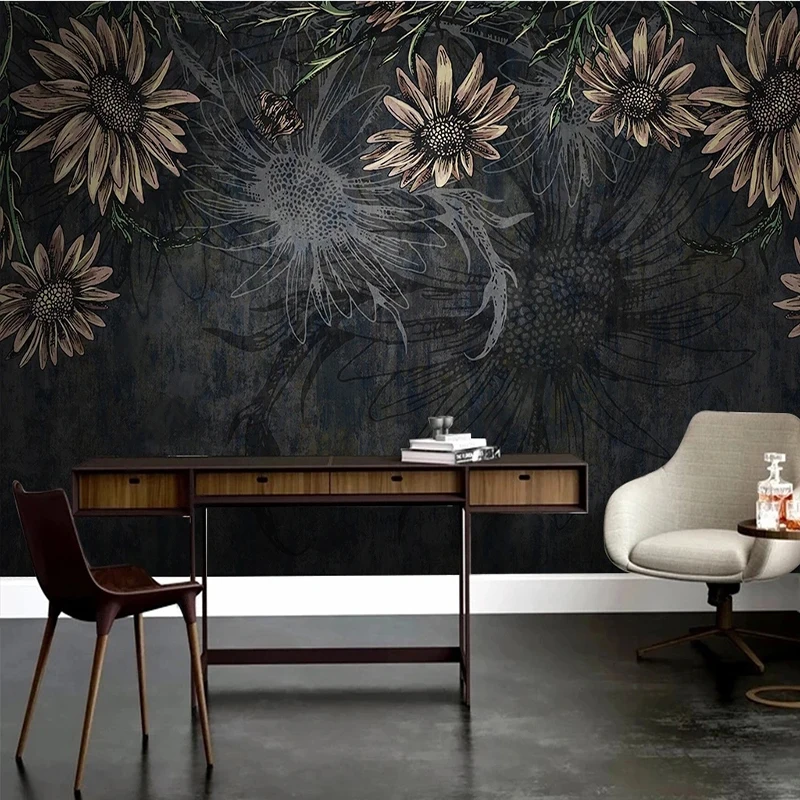 Photo Wallpaper Modern Nordic Minimalist Dark Flowers 3D Mural Living Room Background Wall Cloth Creative Decoration Art Fersco