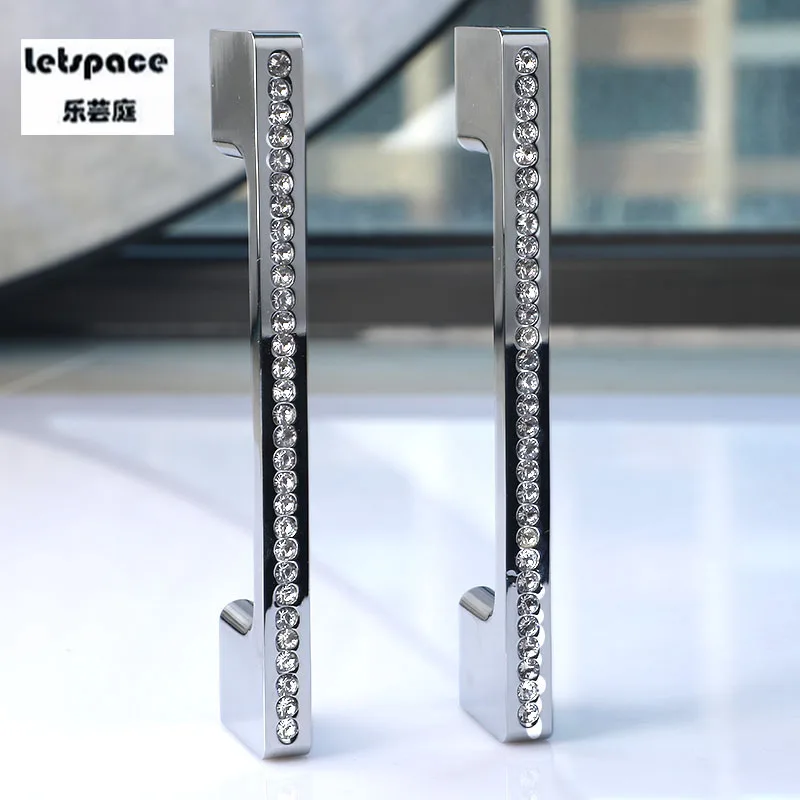 

96 128 160 192mm modern fashion luxury k9 crystal wardrobe kitchen cabinet furniture door handle silver drawer cupboard knob