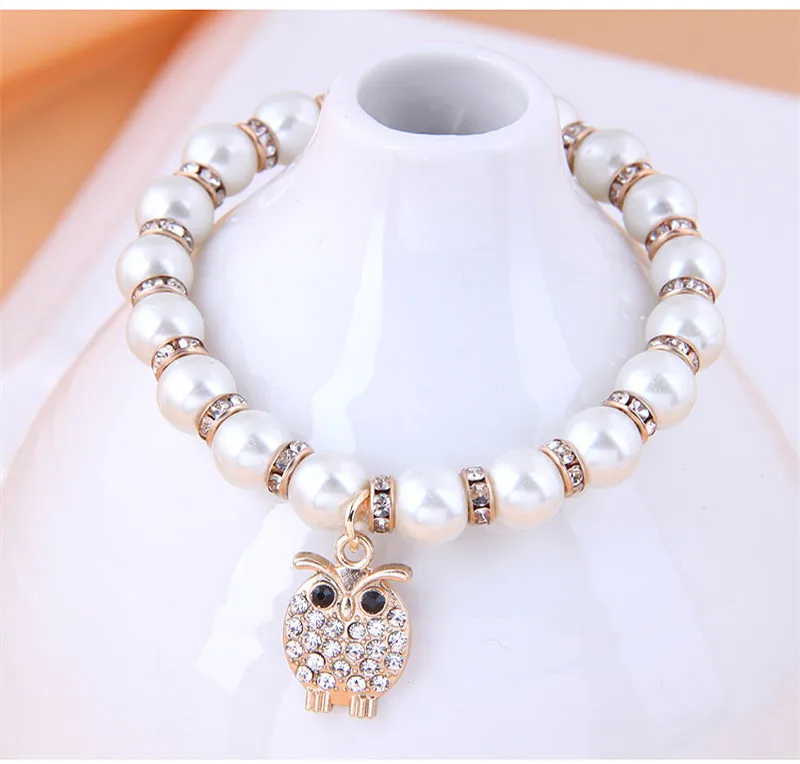 Kymyad Trendy Simulated Pearl Jewelry Bracelets For Women Bijoux Femme Crystal Owl Heart Charming Bracelet New Pulseras Gifts