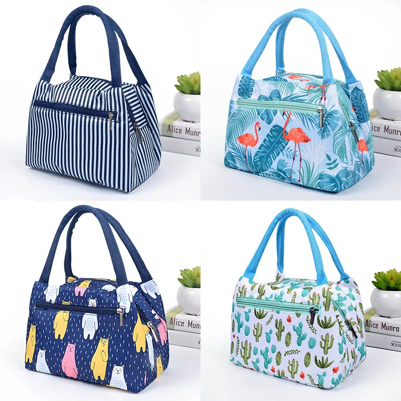 Flamingo Picnic Bags Women Lunch Box Portable Insulated Thermal Cooler Waterproof Zipper Beach Lunch Bag For Woman Student Kids