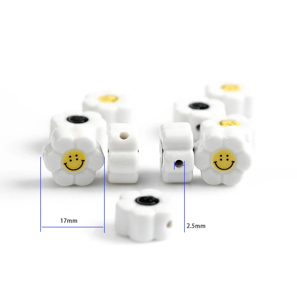 5pcs 2 Size Smile Face Sunflower Ceramic Beads Pendant Porcelain Bead craft piezas para hacer pulseras y collares kralen 