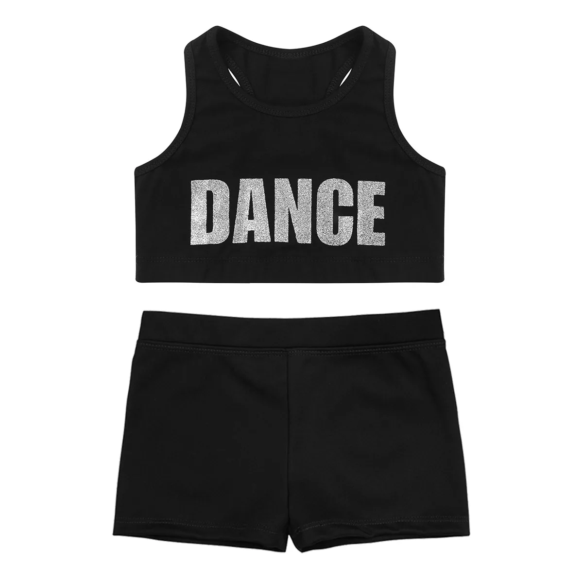 Kids Girls Ballet Dancing Suits 2 Piece Racerback Tank Crop Top with Boyshorts Gymnastics Yoga Sport Outfits Activewear Sets