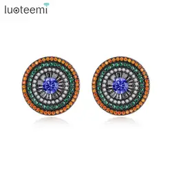 LUOTEEMI Brand Retro Round CZ Hip Hop Stud Earrings for Women Fashion Multi-color Zirconia Girl Party Jewelry Christmas Gift