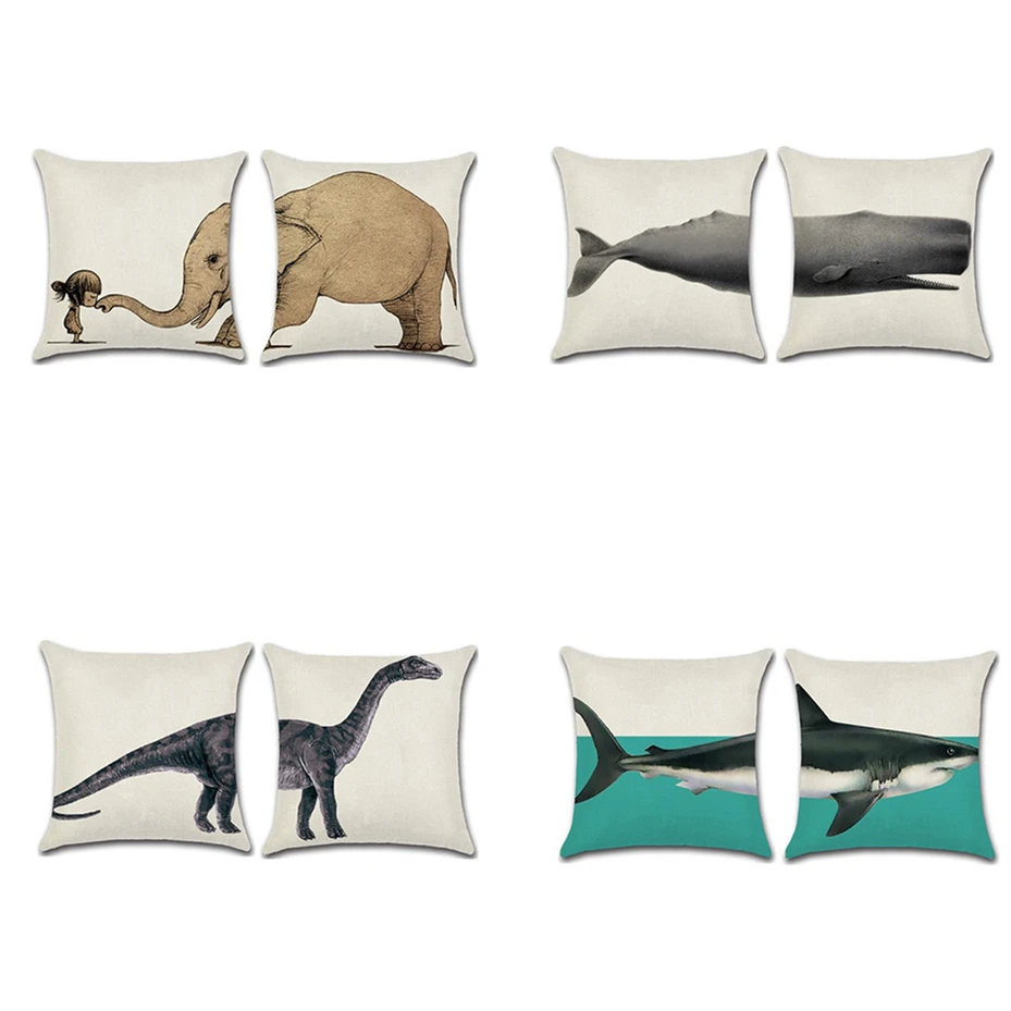 New Creative Animals Jigsaw Linen Pillow Covers Elephant Whales Dinosaur Print Cushion Cover Kids room Cute Decorative Pillows