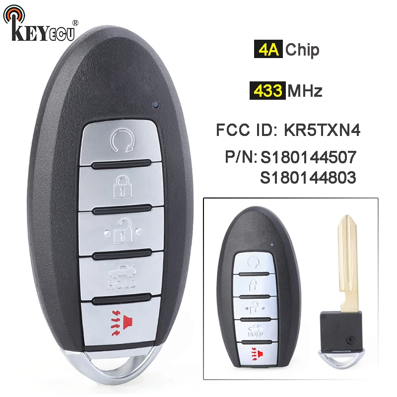 

KEYECU 433.92MHz 4A Chip S180144507 S180144803 KR5TXN4 Keyless-go Smart Remote Key Fob for Nissan Altima Rouge 2019-2021