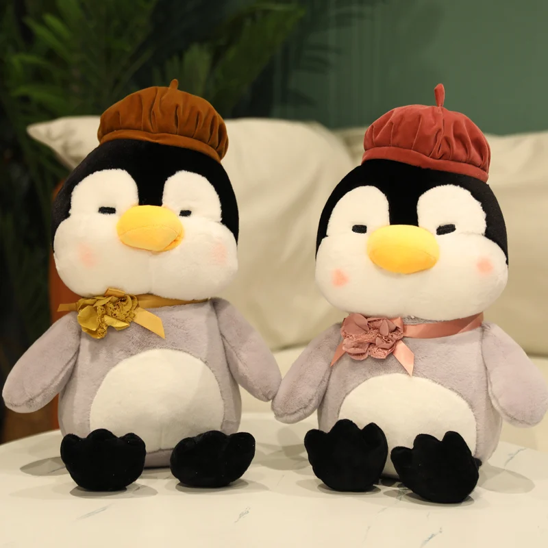 30-55CM Cute Penguin Painter Plush Toys Soft Stuffed Cartoon Animal Penguin Wearing Cap Doll Appease Pillow For Children Gifts