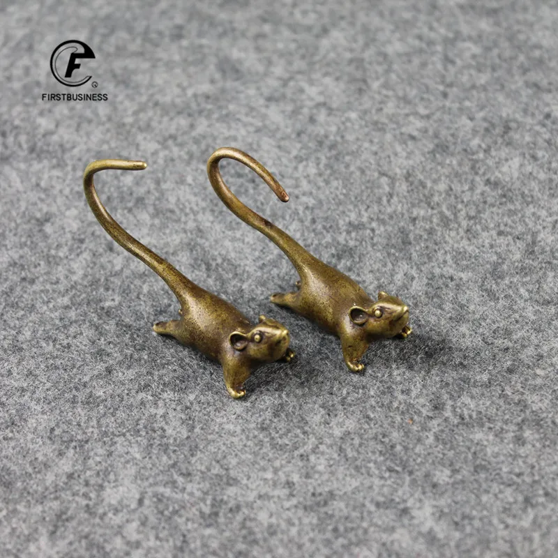 2020 New Style Brass Long Tail Zodiac Mouse Statue Ornaments Cute Rat Miniatures Figurines Desk Paperweight Decorations Tea Pets