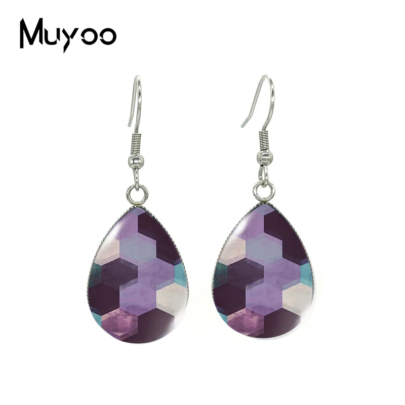 2021 New Modern Geometric Blue Purple Line Tear drop Earring Fish hook Earrings Glass Dome Jewelry Handmade Items