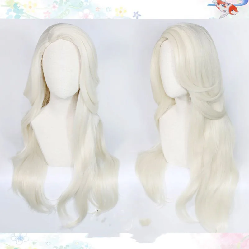 Blonde Long Curly Side Parting Styled Heat Resistant Synthetic Hair Cosplay Wig for Halloween Carnival Party Props + Wig Cap