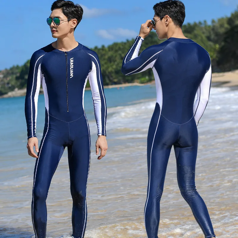 Men\'s One-piece Swimsuit Professional Training Large Size Long-sleeved Pants Sunscreen Diving Suit Quick-drying Snorkeling Suit