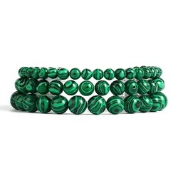 Fashion Malachite Beads Bracelet 4/6/8/10mm Natural Stone Peacock Malachite Beaded Handmade Bracelet Bangles Jewelry Women Men