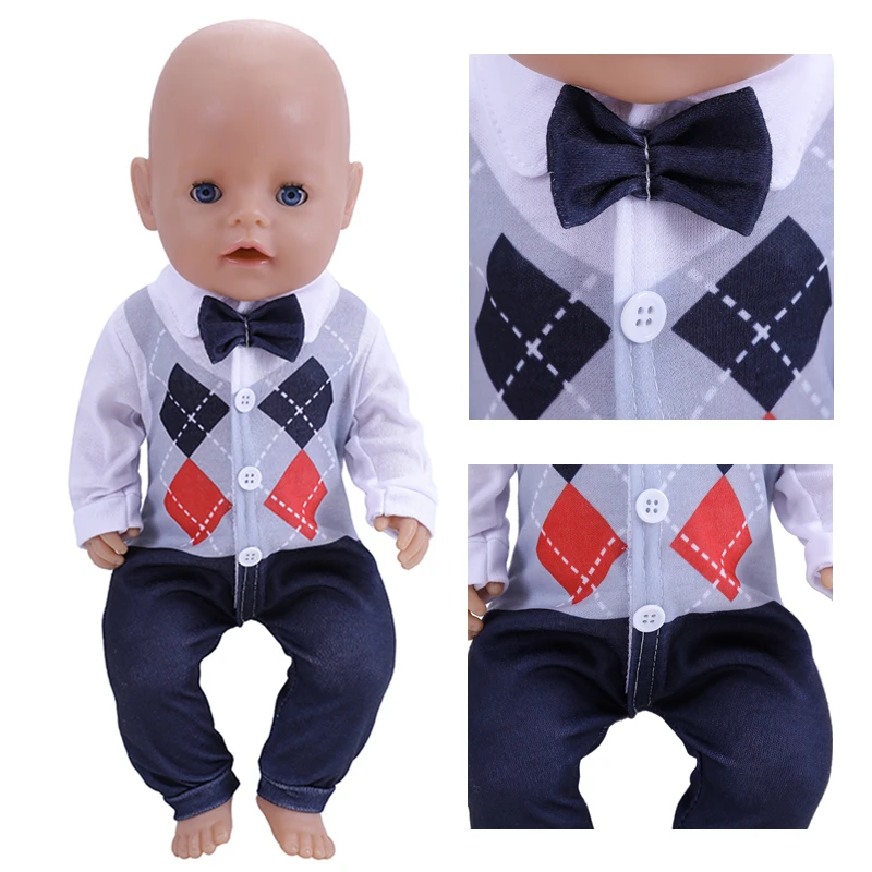 18 Inch Doll Clothes Costume Fashion Baby Born Gentleman Suit Doll Clothes 43 cm T-shirt Pants Baby Girl Birthday Christmas Gift