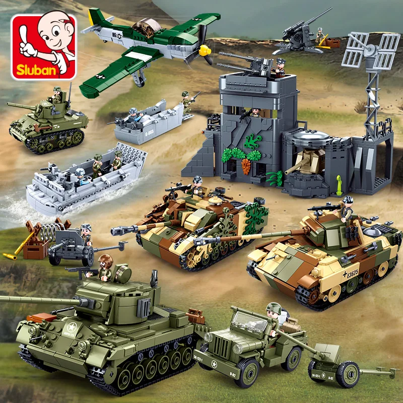 

Military Operation Overlord Constructor Tank Truck Atlantic Fortress Aircraft Land Boat WW2 Building Blocks Brinquedos Army Toys