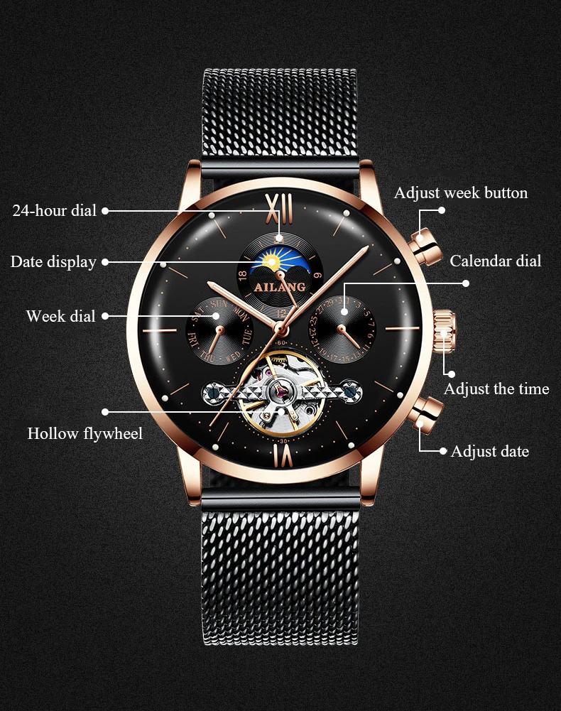 SSS quality AILANGmen\'s watch tourbillon Minimalist automatic watch latest design gear wrist watches diesel mechanical clock men