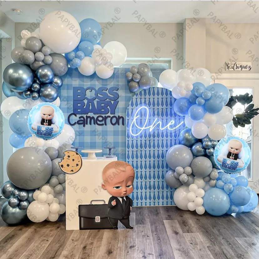 172pcs Boss Baby Balloons Arch Garland Kit White Blue Latex Balloon Set For Baby Shower Kids Birthday Party Decoration Globos