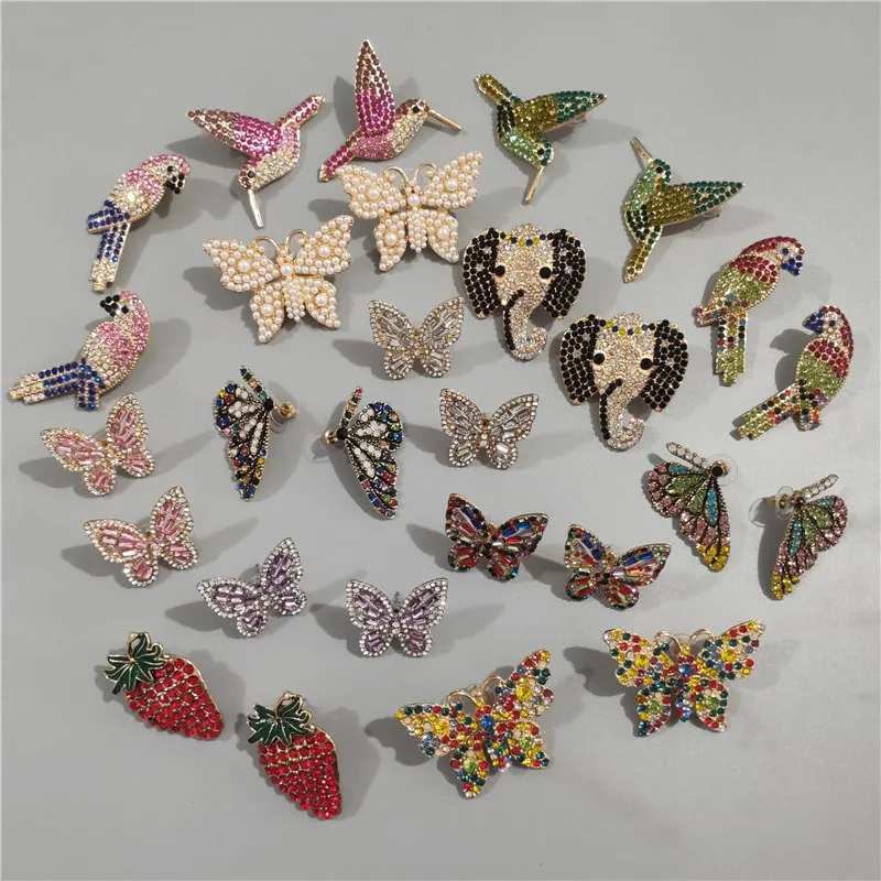 Wholesale JURAN Vintage Fairy Butterfly Bird Earrings Rhinestone Animal Drop Earrings Female Women Birthday Party Jewelry Gifts