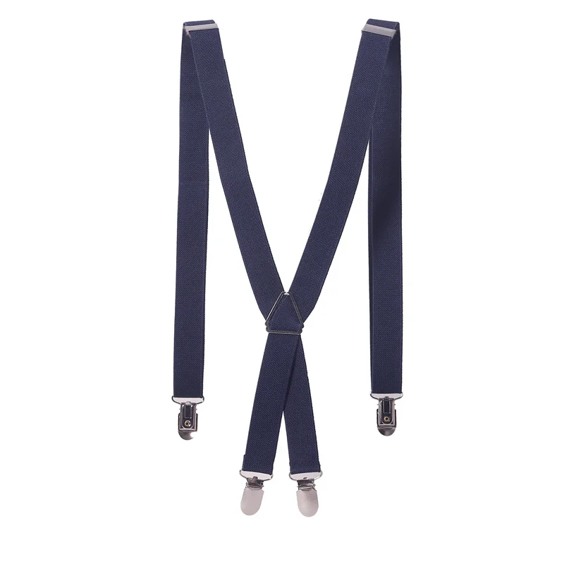 4 Clips Navy Colored Men's Suspenders Metal Clip For Men 2.5cm Women's Pants With Adjustable Suspenders Solid Color