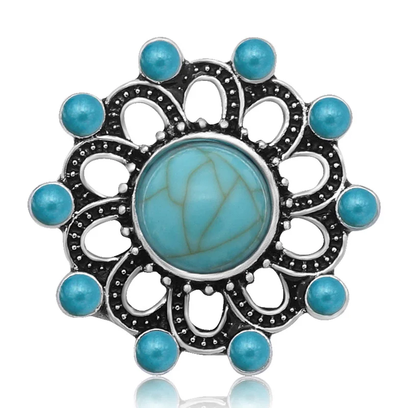 New Fashion turquoises Flowers rhinestone stones Beauty 20MM snap buttons fit DIY 18MM snap bracelet snap jewelry Christmas Gift