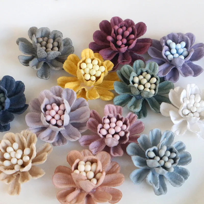 5Pcs/Lot 2.5CM 4CM 3D Simulation Fabric Decoration Flower Head For DIY Accessories Dress Hats Shoes Decor