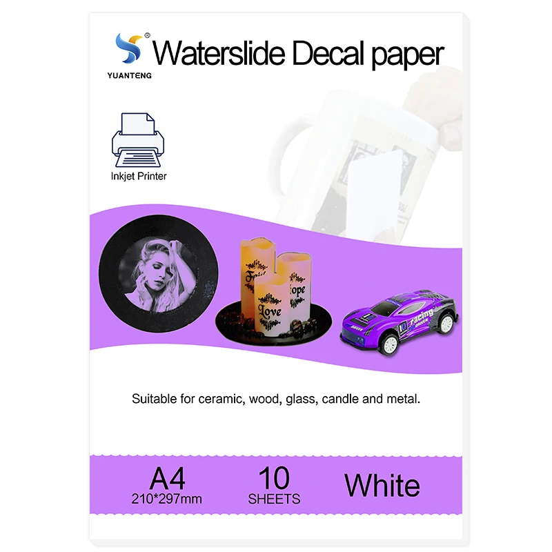 10 folhas a4 tamanho inkjet corrediça de água decalque papel fundo branco impressão transferência papel inkjet waterslide decalque papel para vidro