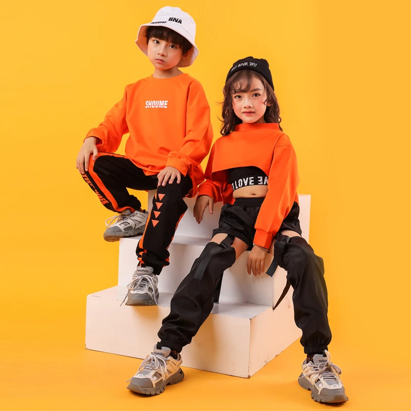 Bazzery Kid Cool Hip Hop Clothing Sweatshirt Shirt Top Crop Hollow Causal Pants for Girl Jazz Ballroom Dance Costume Clothes