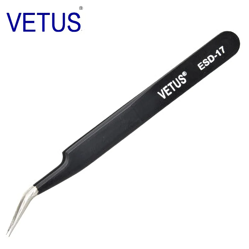 VETUS Original ESD Series ESD-17 (115mm) Anti-static High-precision Stainless Steel Tweezers Anti-acid Alkali Resistant Pincers