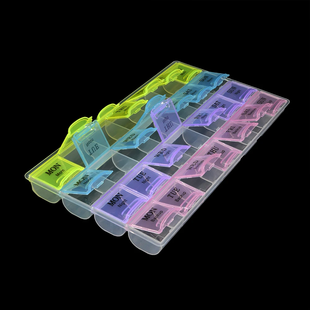 1 PC 4 Row 28 Squares Weekly 7 Days Tablet Pill Box Holder Medicine Storage Container Case Pill Case Organizer Storage Box