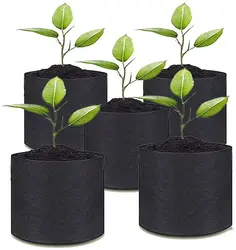 Eco-Friendly Grow Bag para Plantio, Tecido, Legumes, Mudas, Pote Crescente, Ferramentas de Jardim, Batata, Preto, Cinza, 5 Pcs