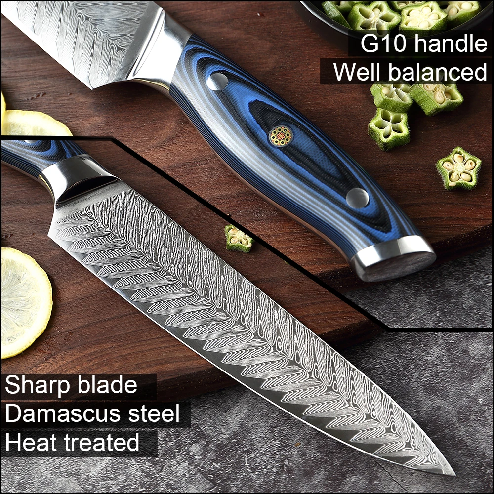 XITUO Damascus Chef Knife Professional Japan Sankotu Cleaver Boning Gyuto Kitchen Knife Cooking Knife Exquisite Plum Rivet Handl