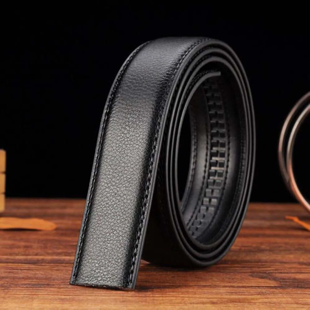 High Quality 120x3.5cm Luxury Business Style Pu Leather Men\'s Automatic Ribbon Black Waist Strap Belt Without Buckle Elegent