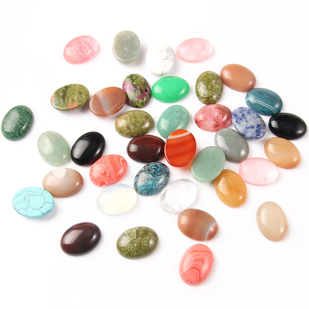 10pcs/lot Mixed Natural Stone Oval CAB CABOCHON Agates Amethysts Rhodochrosite Malachite Beads for DIY Jewelry Making Findings