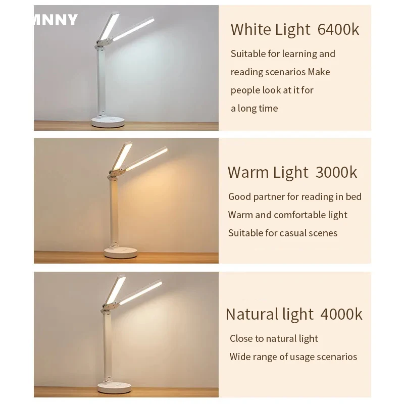 PAMNNY Desk Lamp Dual-Head Type High Brightness LED Table Lamp Touch Dimming Foldable  Work and Study Eye Protection Table Light