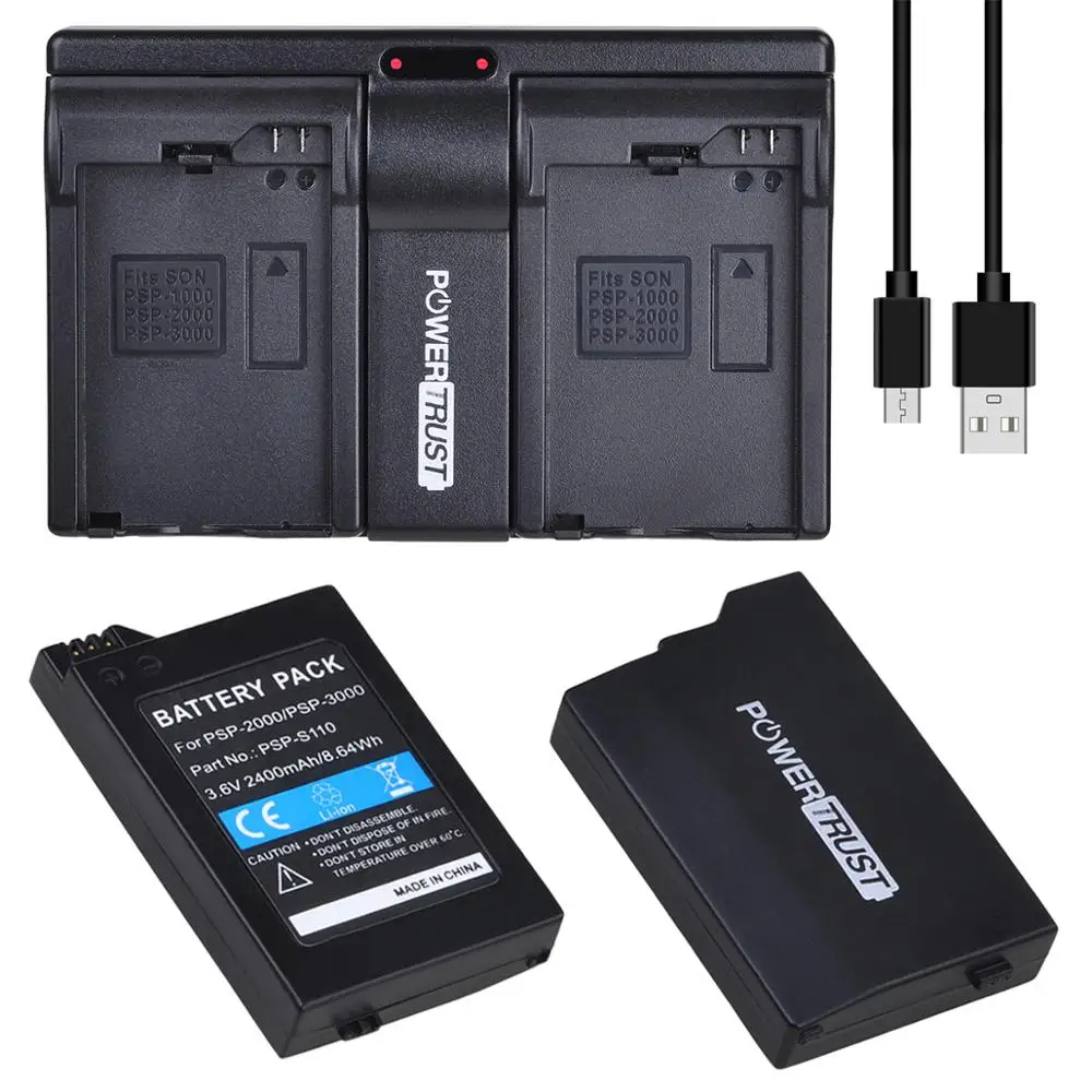 2x PSP2000 PSP-3000 PSP-S110 Battery and Charger for Sony PSP2000 3000 PlayStation Portable Controller PSP-2000 PSP-2001