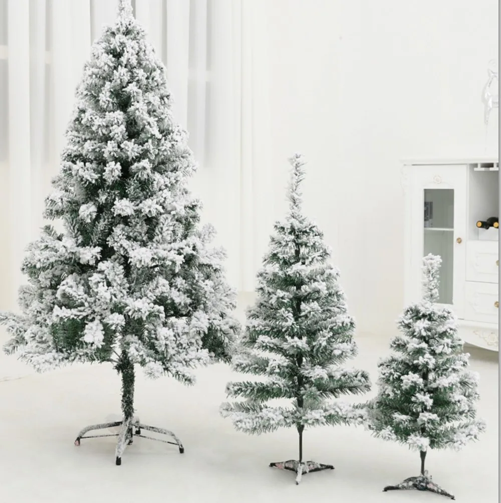 

New Flocking Snowflake Christmas Tree 60cm 90cm 120cm 150cm Artificial Xmas Tree New Year Home Ornaments Desktop Decorations