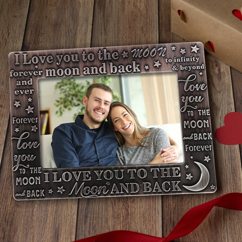 Mr & Mrs  Picture Frame Wedding Registry  Anniversary Gifts 4x6 Inch I Love You To The Moon And Back Valentines Gifts