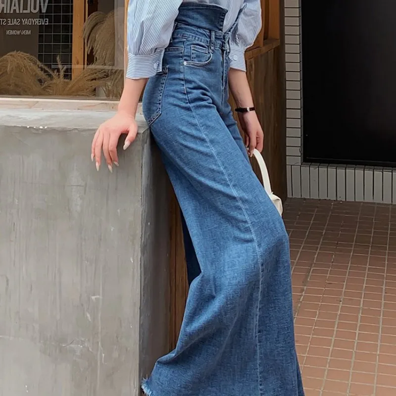 Designer Hohe Taille Breite Bein Jeans Frauen Frühjahr Mode Quaste Lose Gerade Denim Hosen Vintage Blau Büro Hosen Weibliche