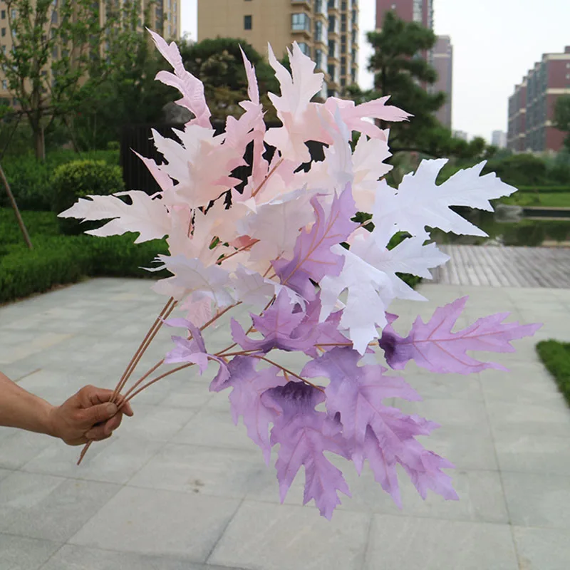 3 Fork 75cm Oak Leaf Imitation Plant Flower Home Wedding Hall Decoration Fake Leaf Torch Photo Background Accessories Props