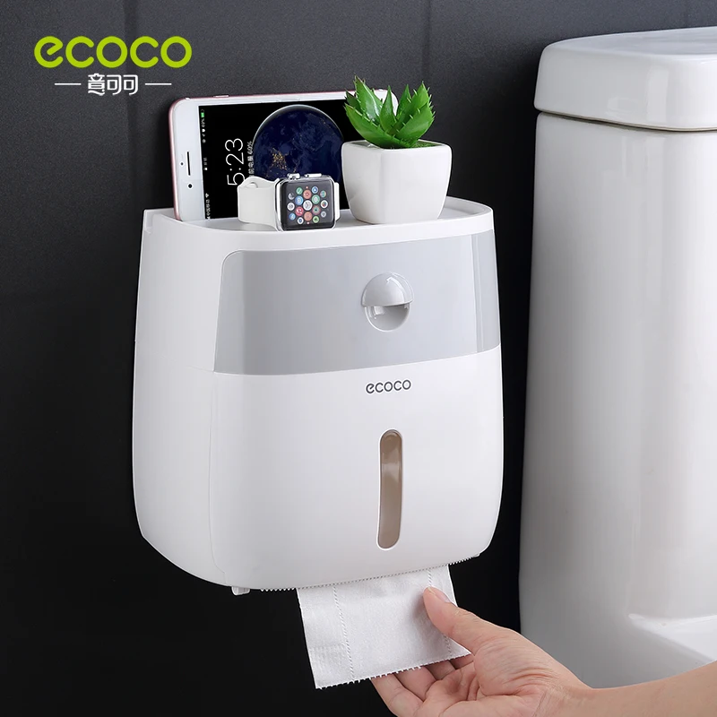 ECOCO Wall-Mounted Tissue Box Bathroom No-Punched Storage Box Storage Space Frame Integrated Design With Drawer