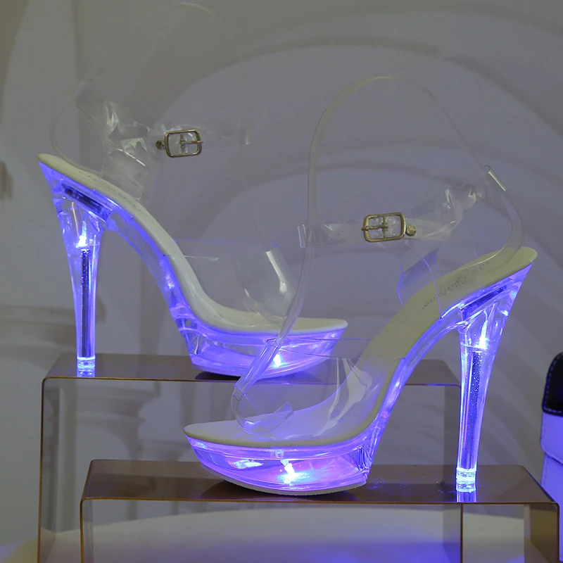 Light Up Glowing Shoes Woman Luminous Clear Transparent Sandals Women Platform Shoes LED 13cm High Heel Stripper Heels Shoes