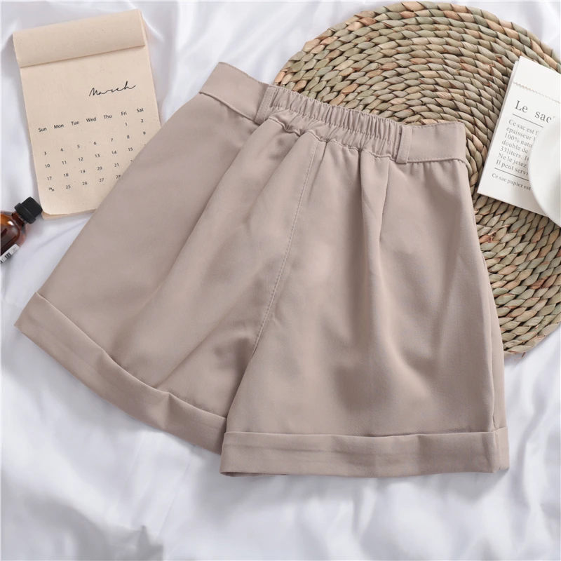 Summer Casual Shorts Adjustable Waist Loose All-match Korean Style Chic Tailored Bottoms Pockets Daily College Breathable Trendy