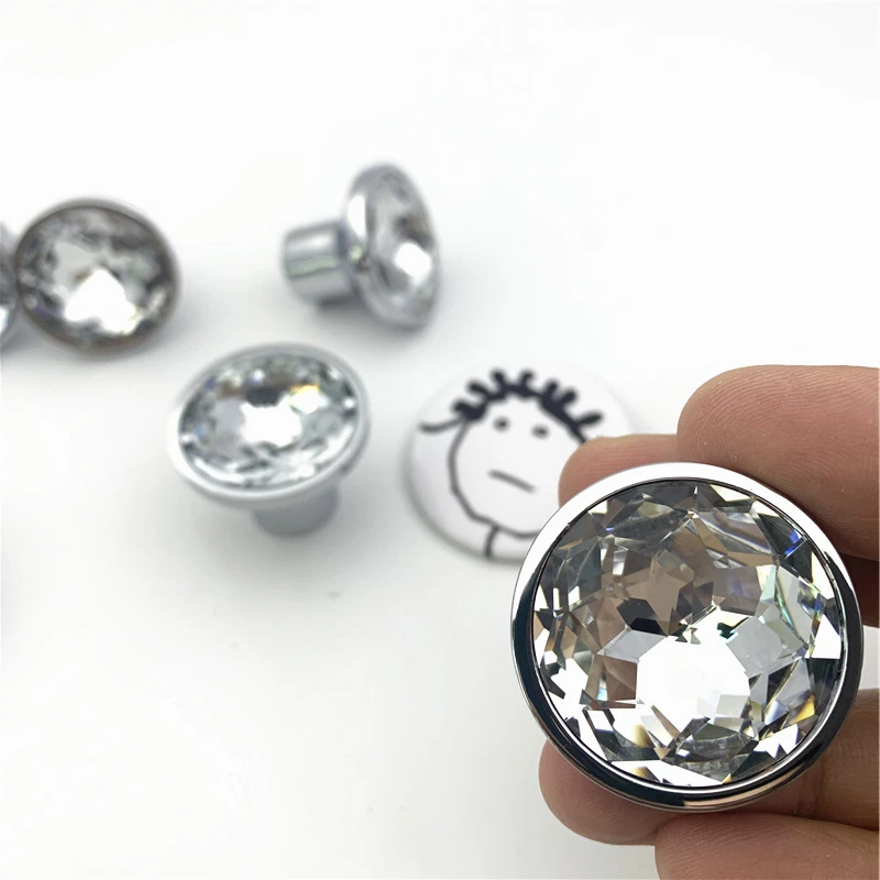 LCH 35MM 크롬 아연 베이스 캐비닛 손잡이 도어 손잡이에 새로 디자인된 사각형 투명 크리스탈 캐비닛 손잡이