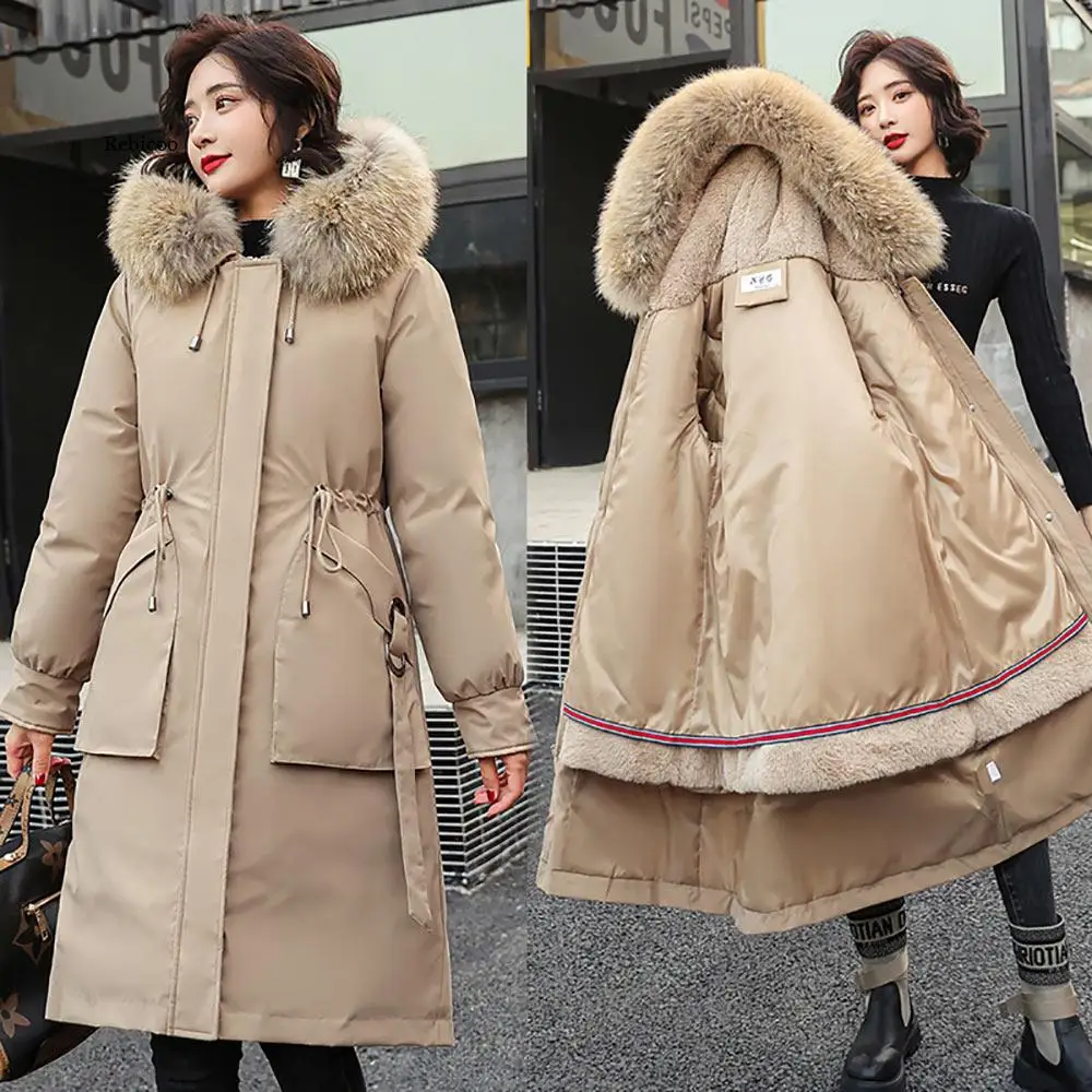 -30 Degrees Snow Wear Long Parkas Winter Jacket Women Fur Hooded Clothing Female Fur Lining Thick Winter Coat Women