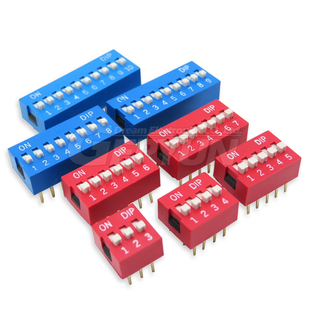 5PCS Slide Type Switch  Module 1 2 3 4 5 6 7 8 9 10 12 Bit 2.54mm Position Way DIP Red Pitch Toggle Switch Blue Red Snap Switch