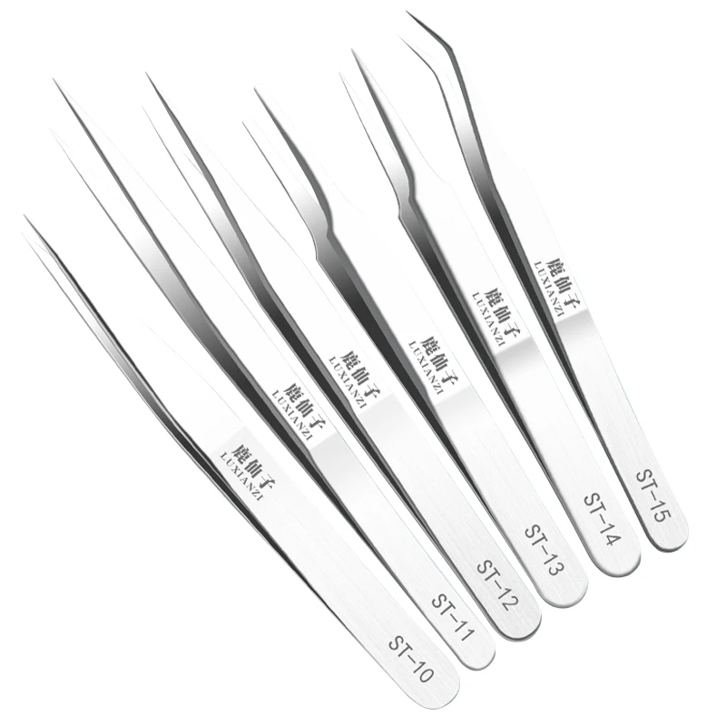 LUXIANZI 1pcs Anti-static ESD Stainless Steel Tweezers  Industrial Precision Curved Straight Tweezers Repair Tools