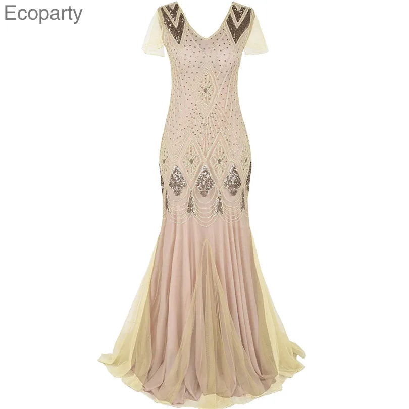 Vestido Vintage Gatsby con lentejuelas brillantes para mujer, ropa de discoteca Retro de los años 1920, Vestidos largos elegantes para fiesta de Halloween