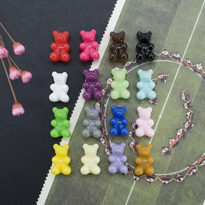 10pcs 10*17mm Resin Bear Cabochons Glitter Gummy Candy Charms Colorful Accessories Necklace Keychain Pendant DIY Making